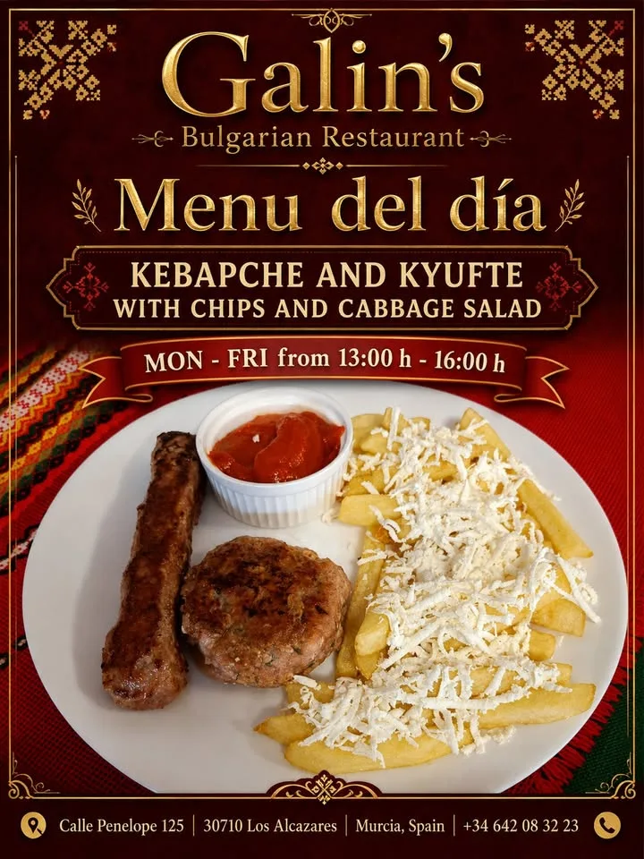 🍽 Kebapche and kyufte with chips and cabbage salad – Bulgarian lunch favorite at Galin’s Bulgarian Restaurant!