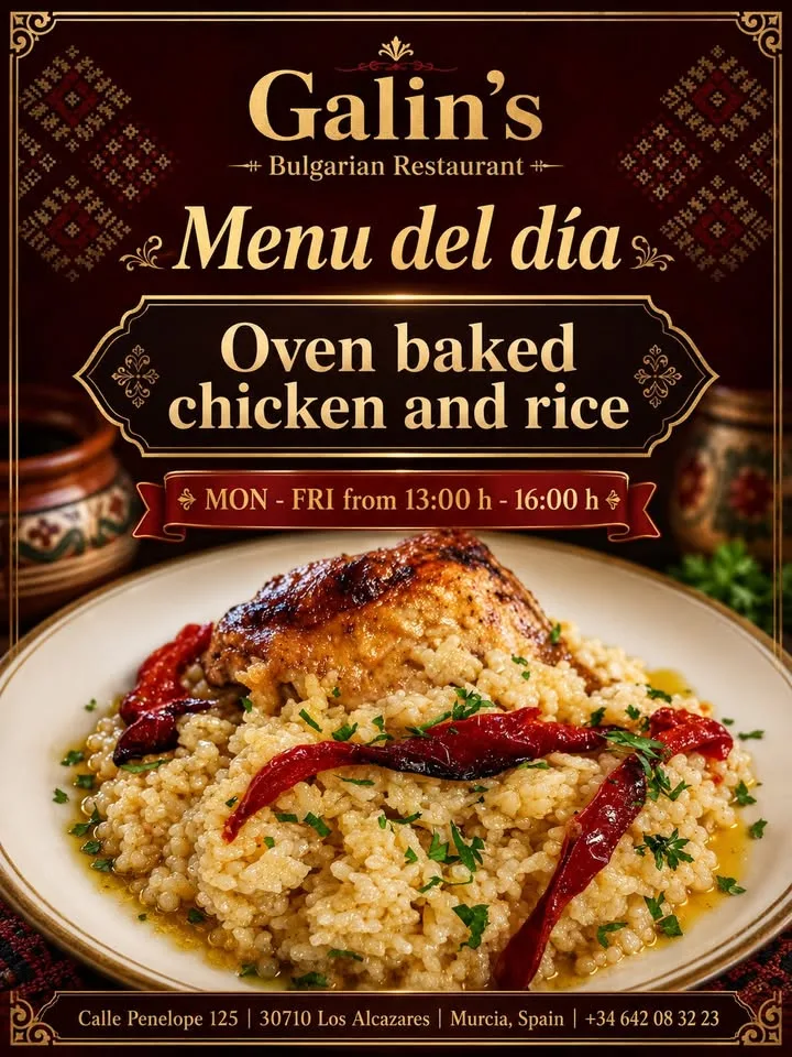 🍗 Oven baked chicken and rice – classic comfort food at Galin’s Bulgarian Restaurant!